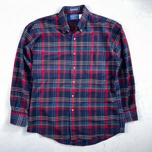 Sir Pendleton Shirt Mens Large Worsted Pure Virgin Wool Multicolor Plaid USA Red